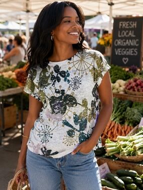 Daisy Fuentes “My Favorite” Burnout Floral Tee – Size Large